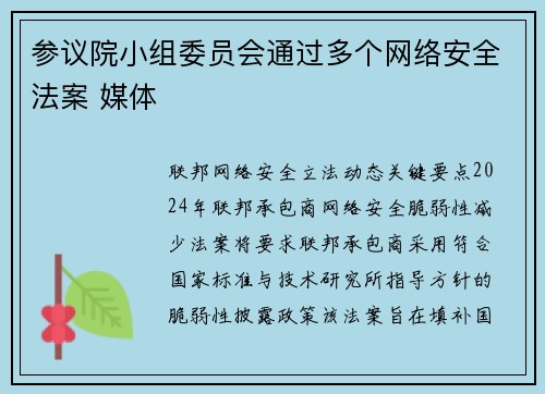 参议院小组委员会通过多个网络安全法案 媒体