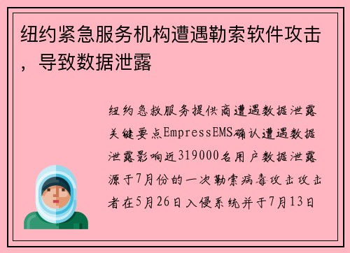 纽约紧急服务机构遭遇勒索软件攻击，导致数据泄露 